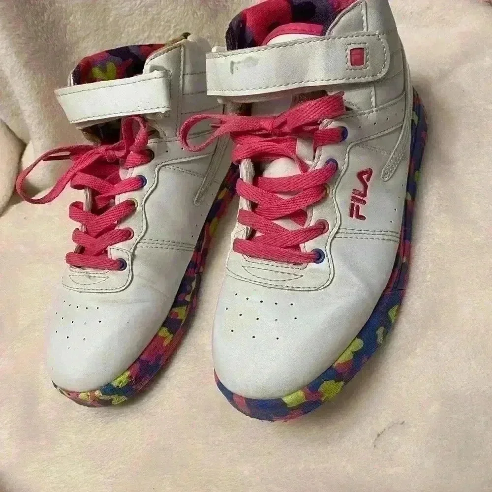 Fila Vulc Mashup Women’s Hi Top Sneakers in pink purple & yellow size 6 1/2”